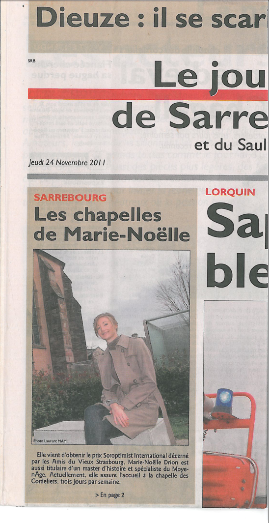 Marie-Noëlle DRION, Lauréate du Prix Soroptimist décerné par les amis du Vieux Strasbourg